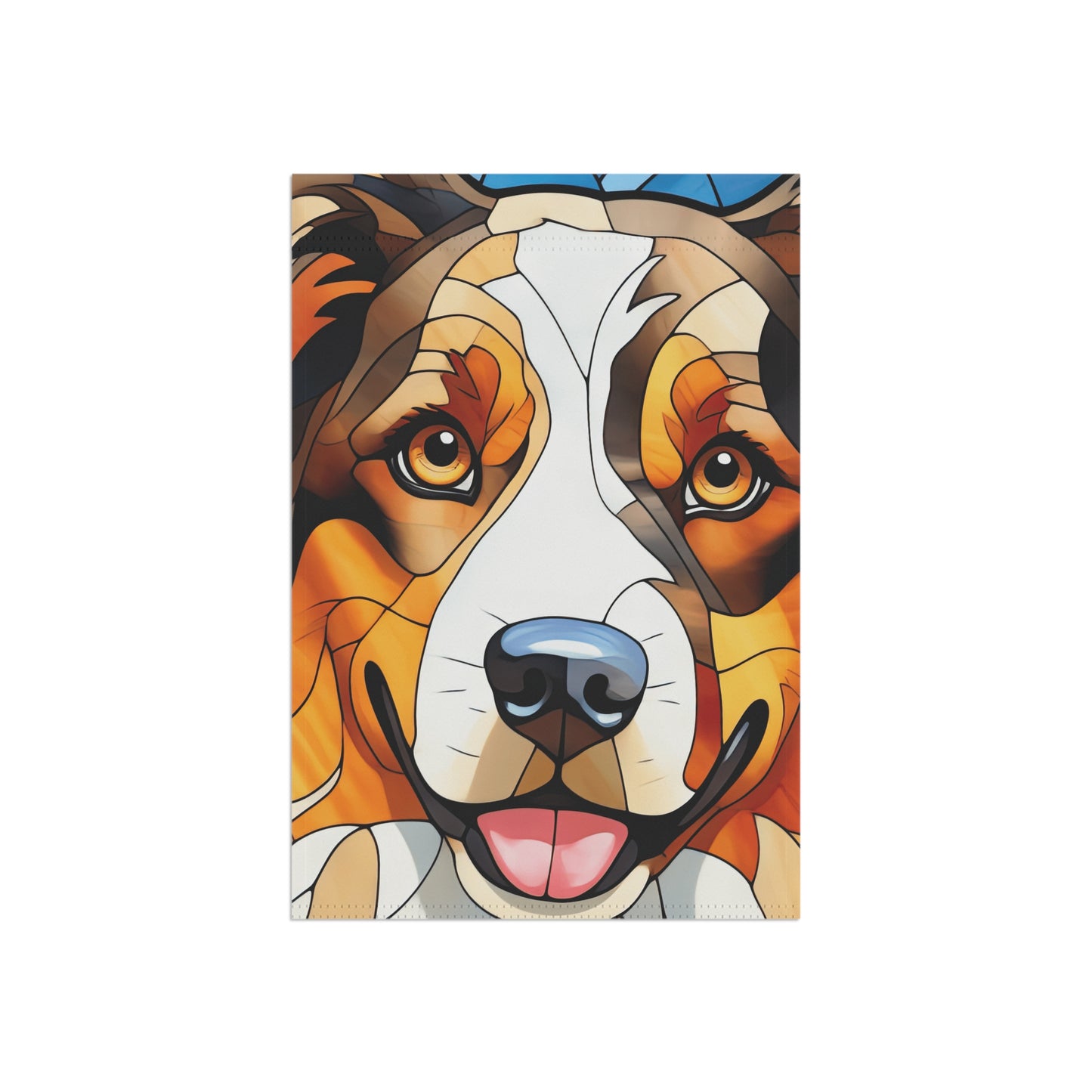 Australian Shepherd Face Stained Glass Look 2-Sided Garden & House Flag/Banner