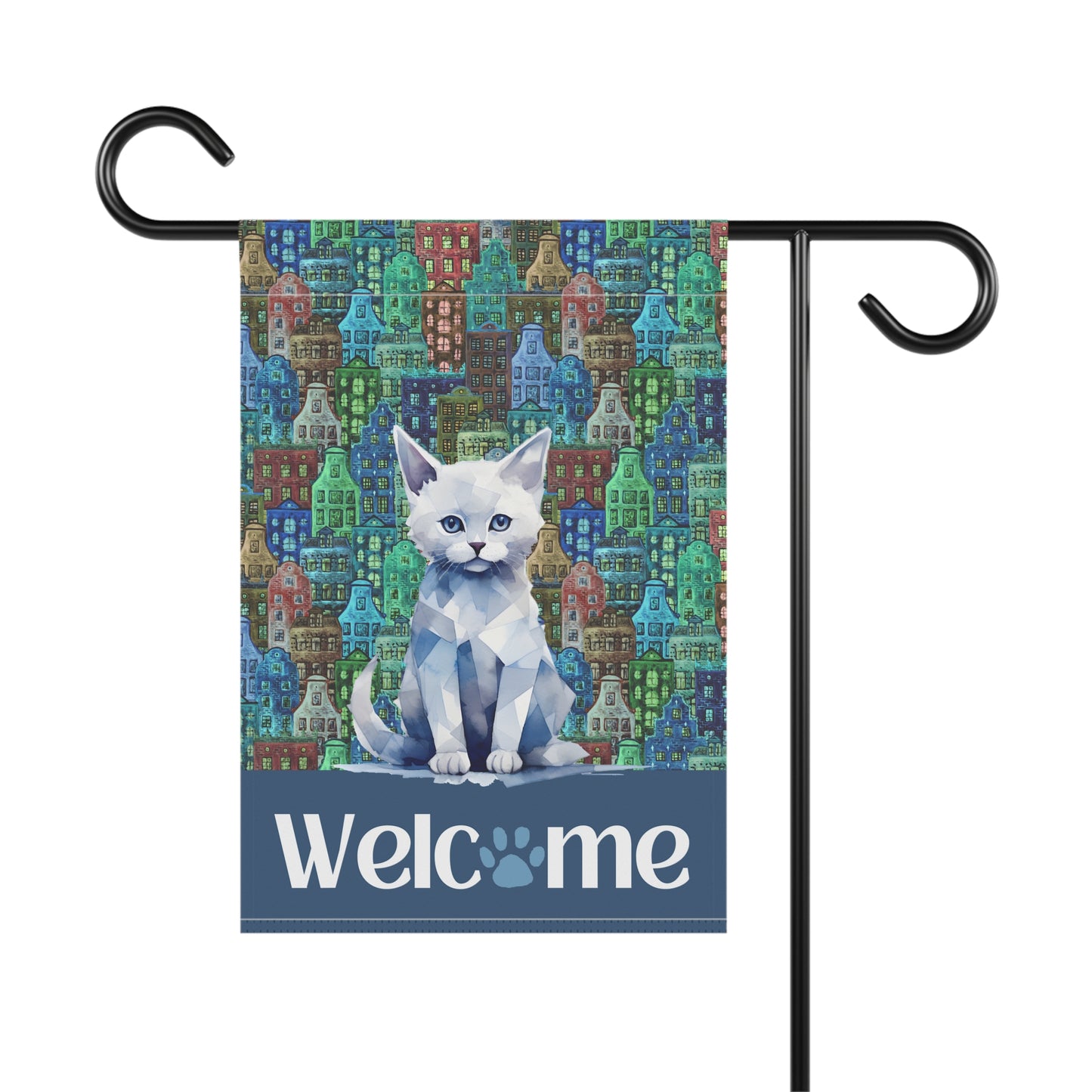 Blue City Cat Welcome 2-Sided Garden & House Flag/Banner