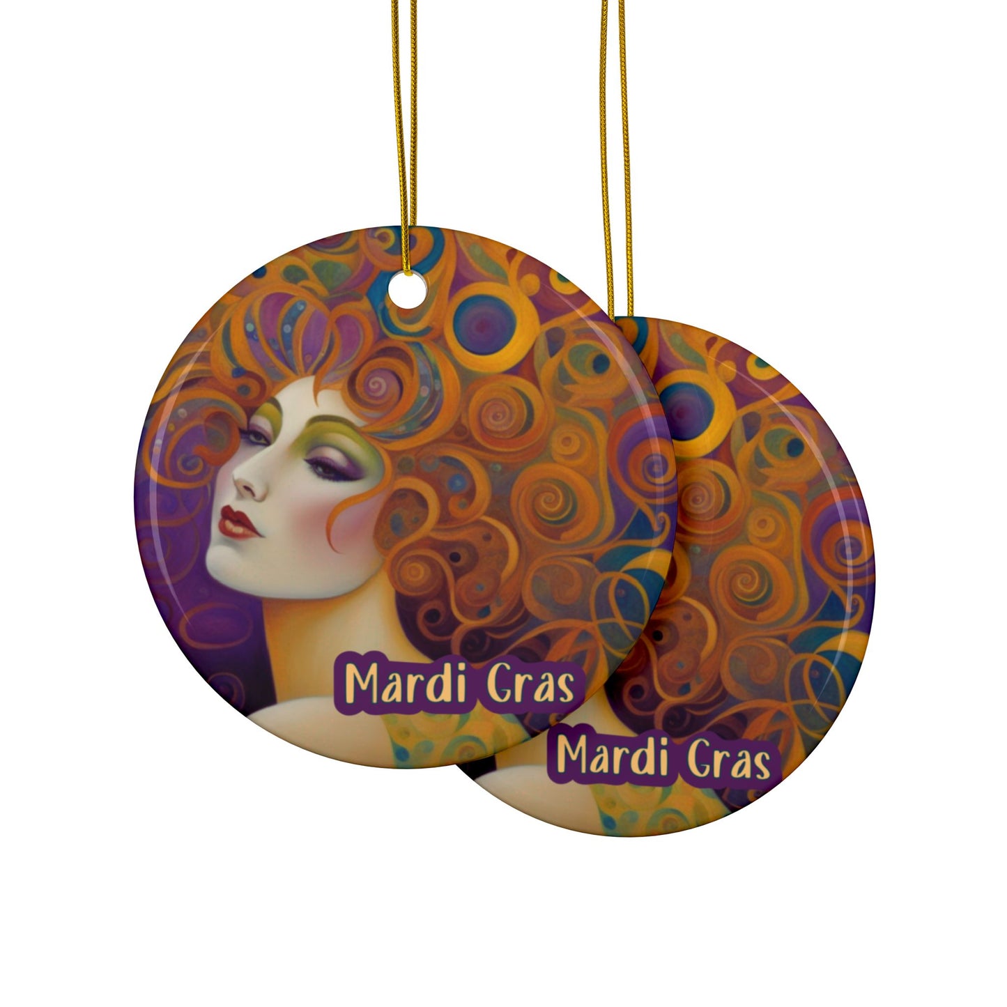 Mardi Gras 3" Ceramic Ornaments, 2-Side Print, (1pc, 10pcs)