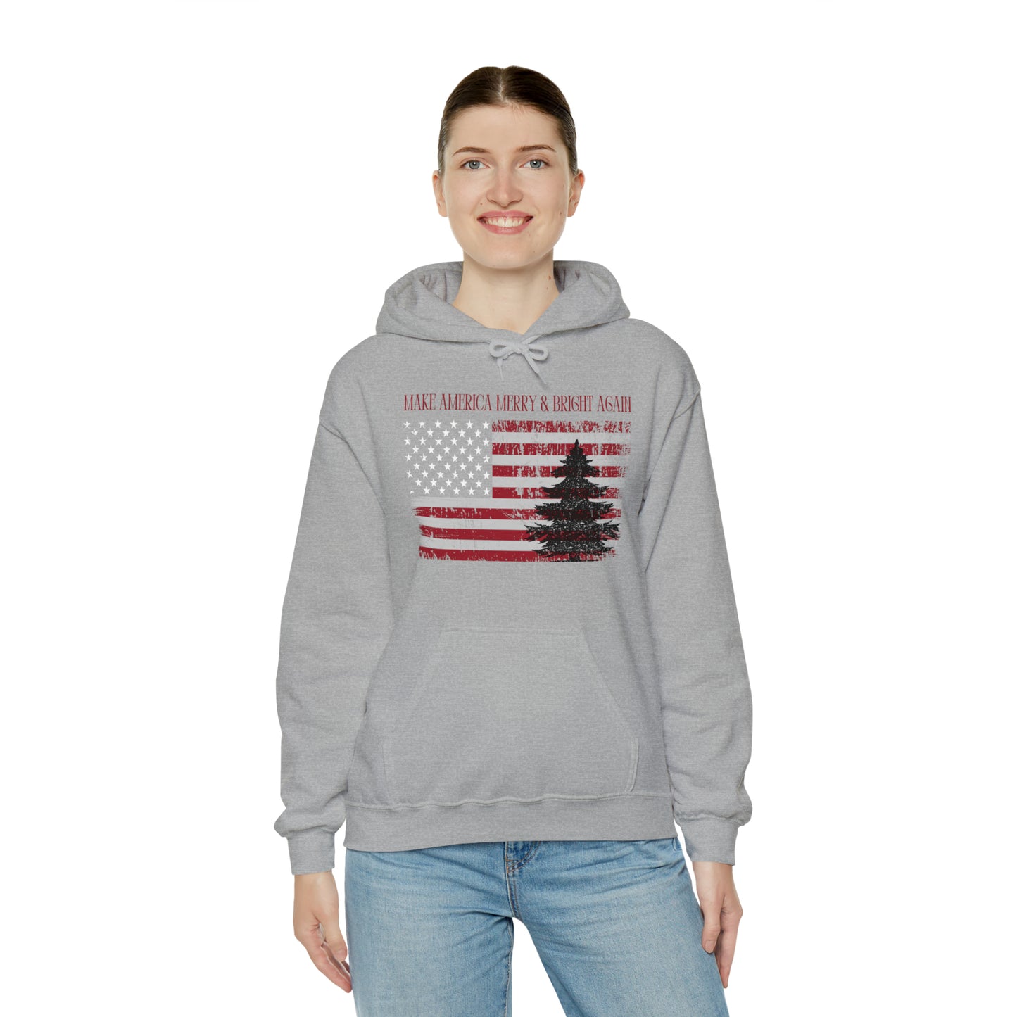 American Flag Make America Merry & Bright Again Unisex Heavy Blend™ Hooded Sweatshirt