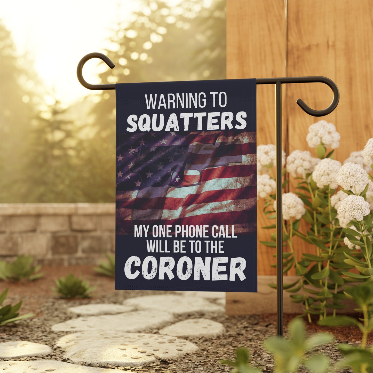 Squatters Warning 2-Sided Garden & House Flag/Banner