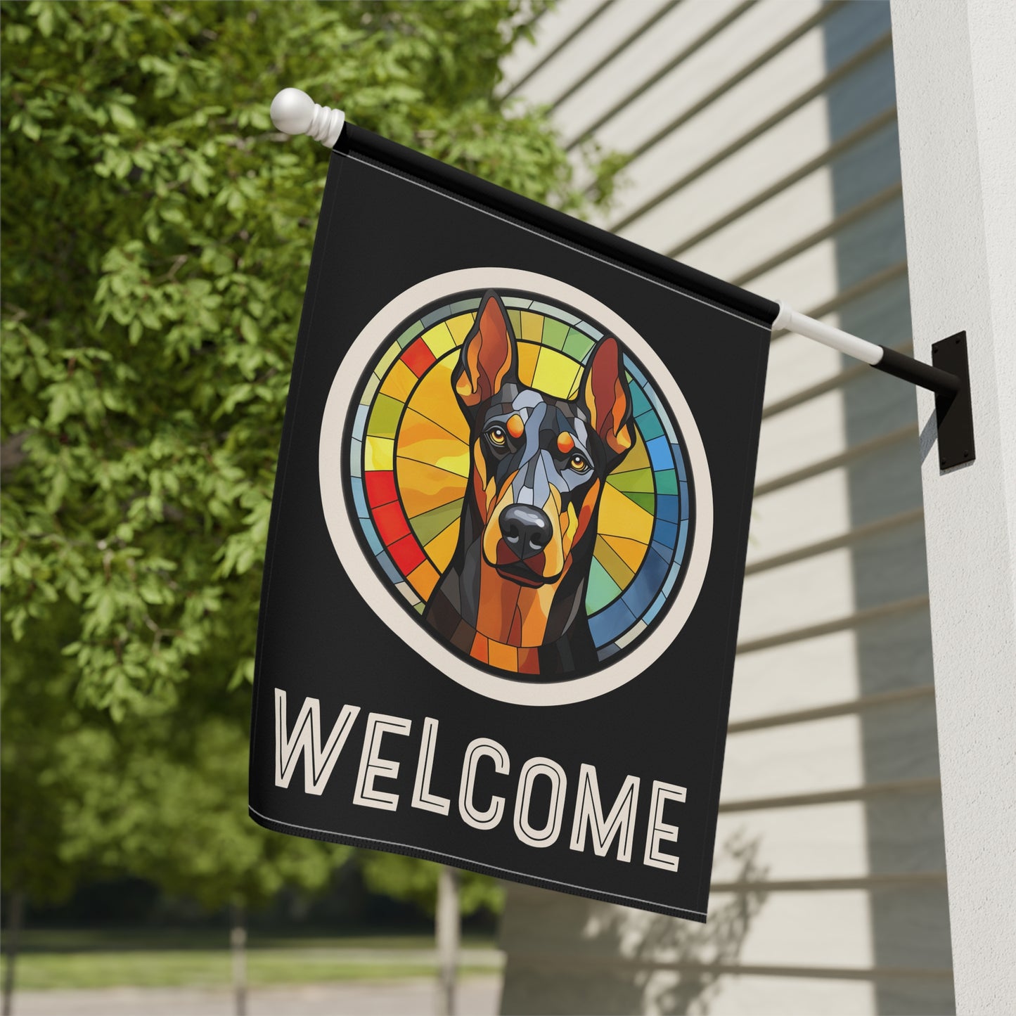 Doberman Pinscher Welcome 2-Sided Garden & House Flag/Banner