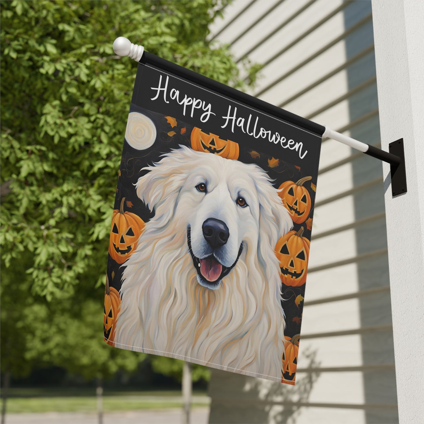 Great Pyrenees Happy Halloween 2-Sided Garden & House Flag/Banner