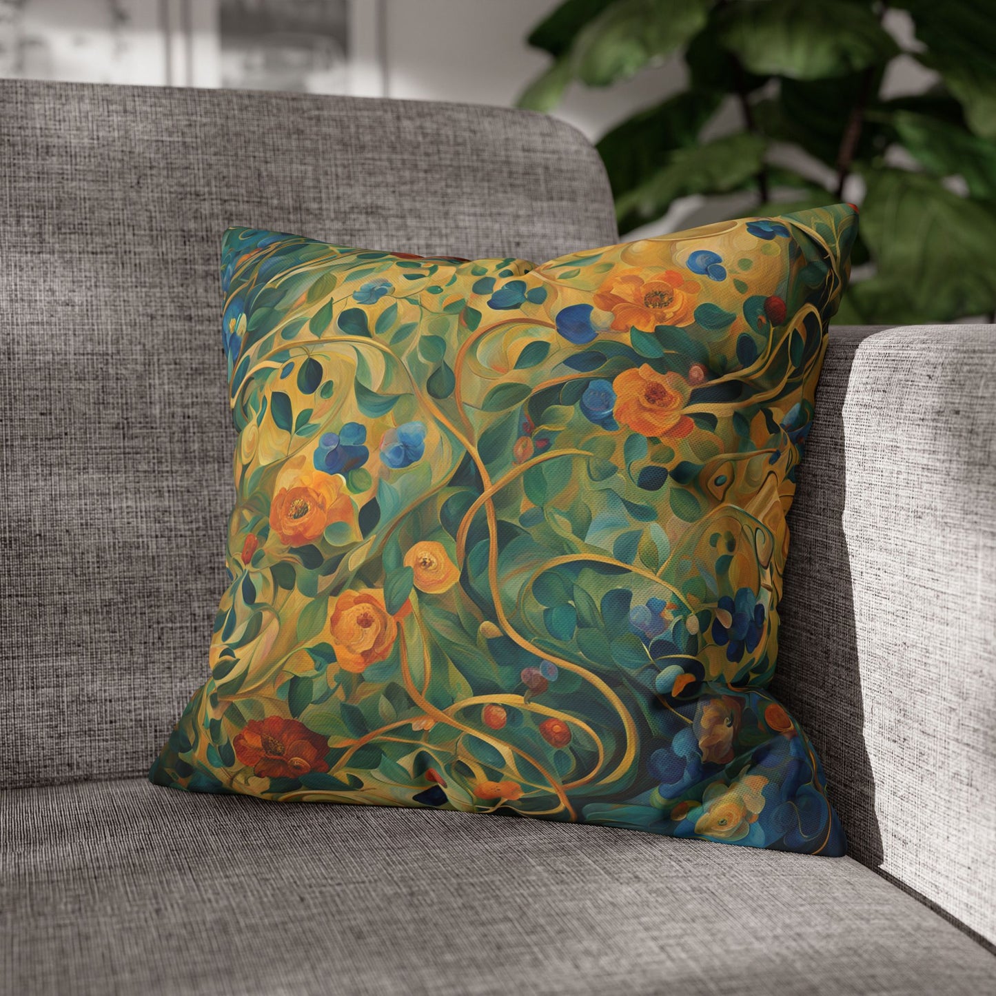 Captivated Floral Square Poly Canvas Pillowcase