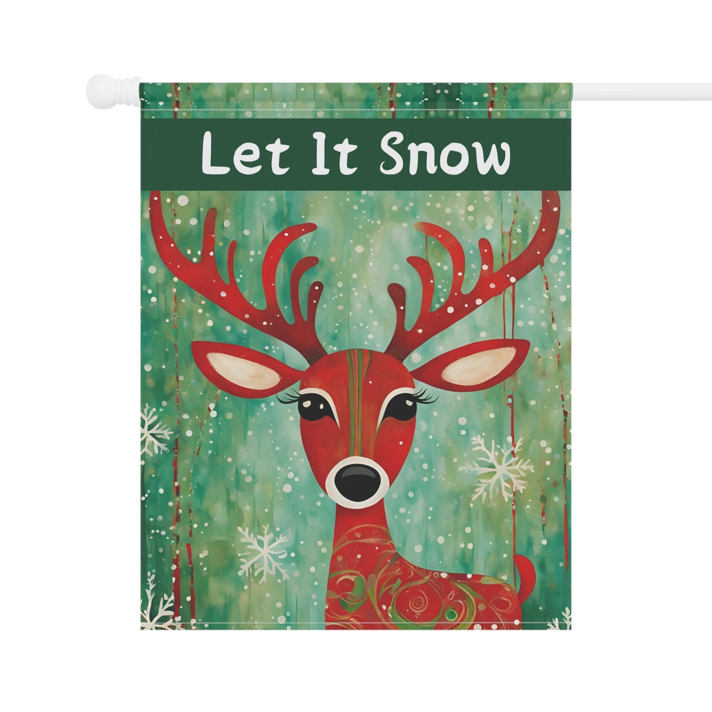 Red Reindeer Let it Snow 2-Sided Garden & House Flag/Banner