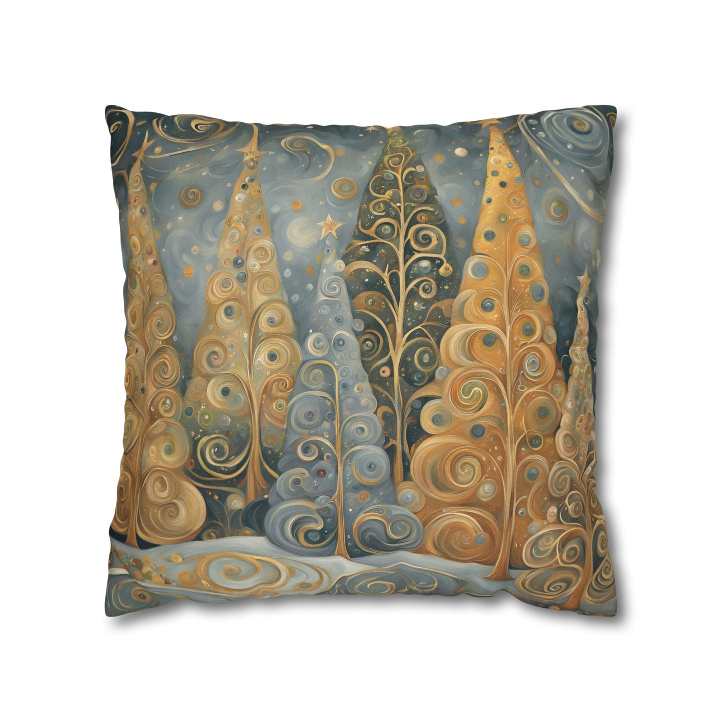 Neutral Fantastical Trees Square Poly Canvas Pillowcase