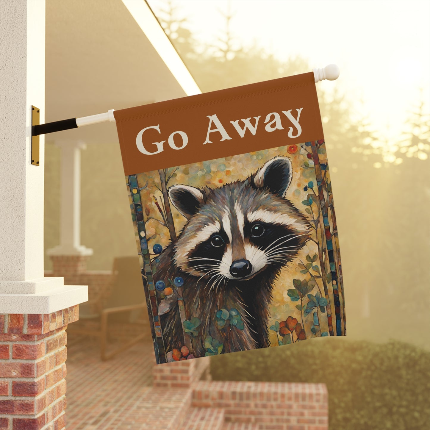 Go Away Raccoon 2-Sided Garden & House Flag/Banner