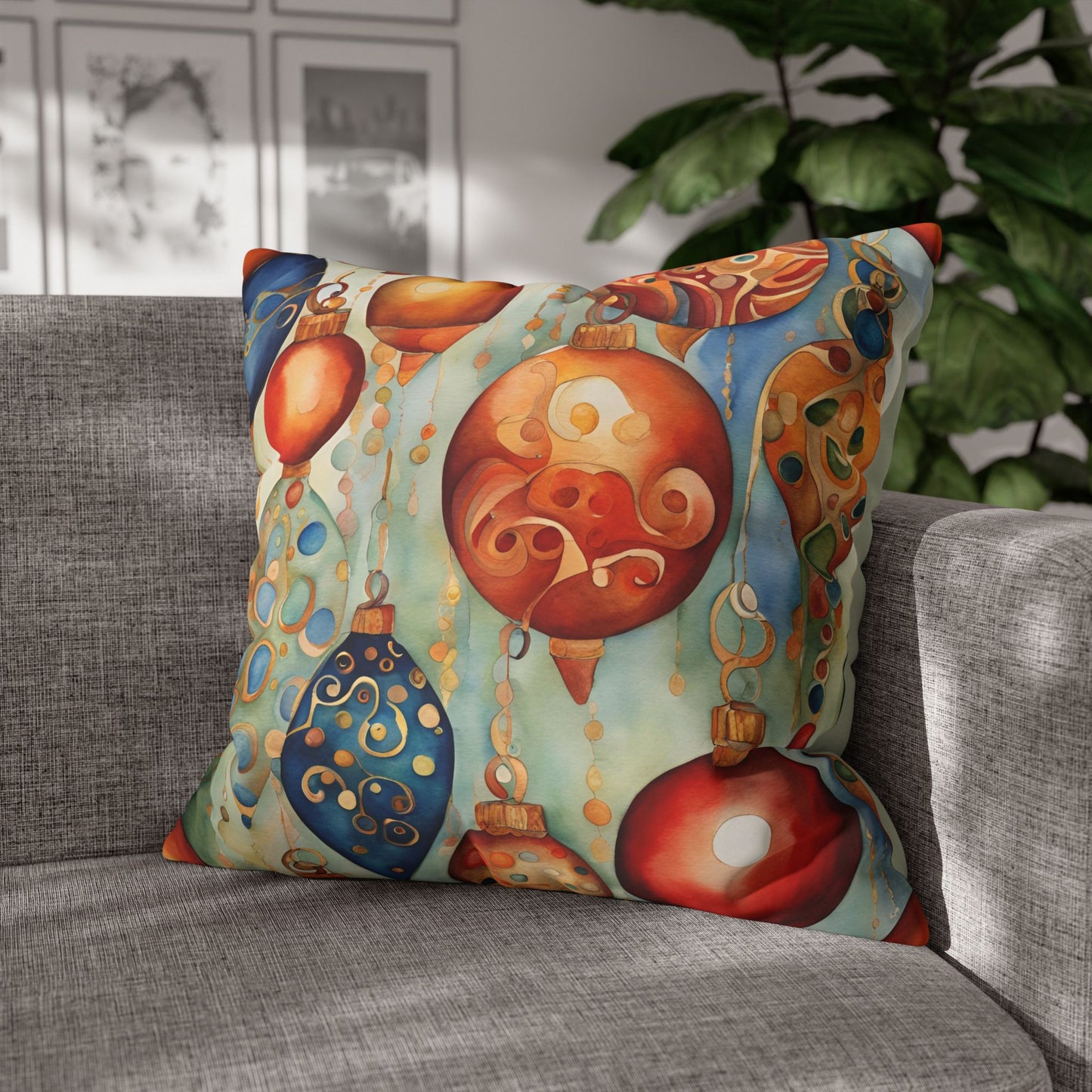 Watercolor Ornaments Square Poly Canvas Pillowcase