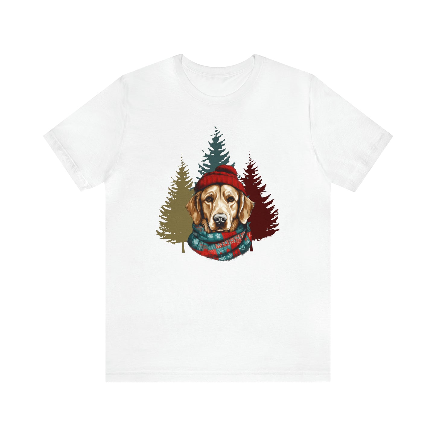 Golden Retriever in Hat & Scarf Unisex Jersey Short Sleeve Tee