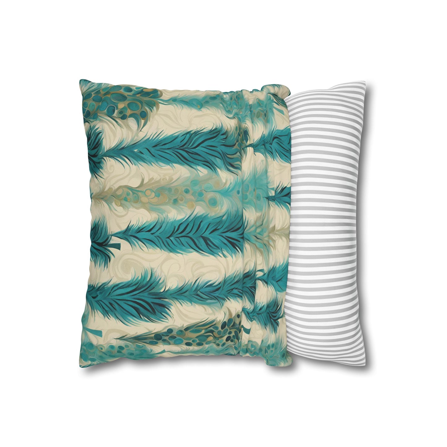 Teal Christmas Trees Square Poly Canvas Pillowcase