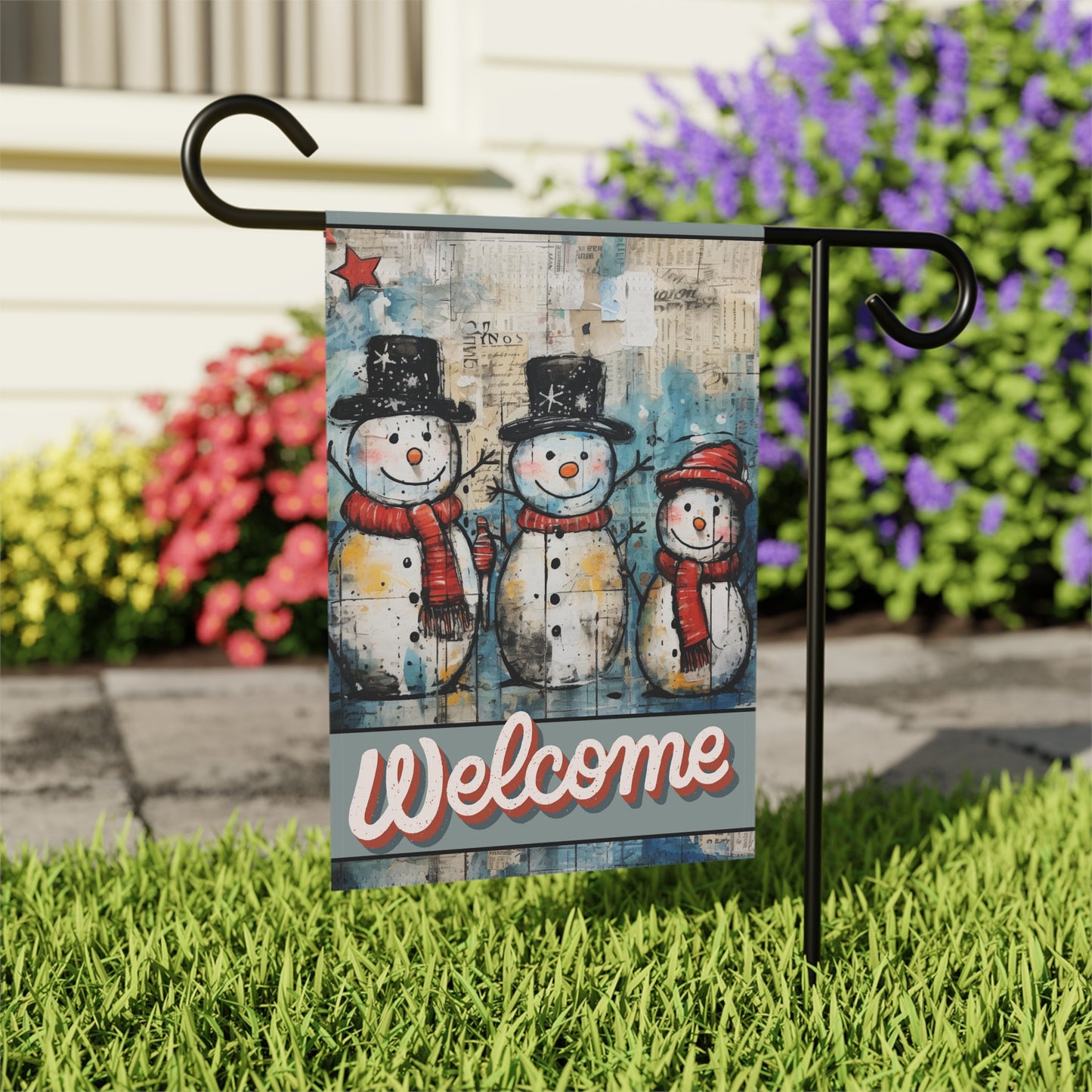 Vintage Snowmen Welcome 2-Sided Garden & House Flag/Banner