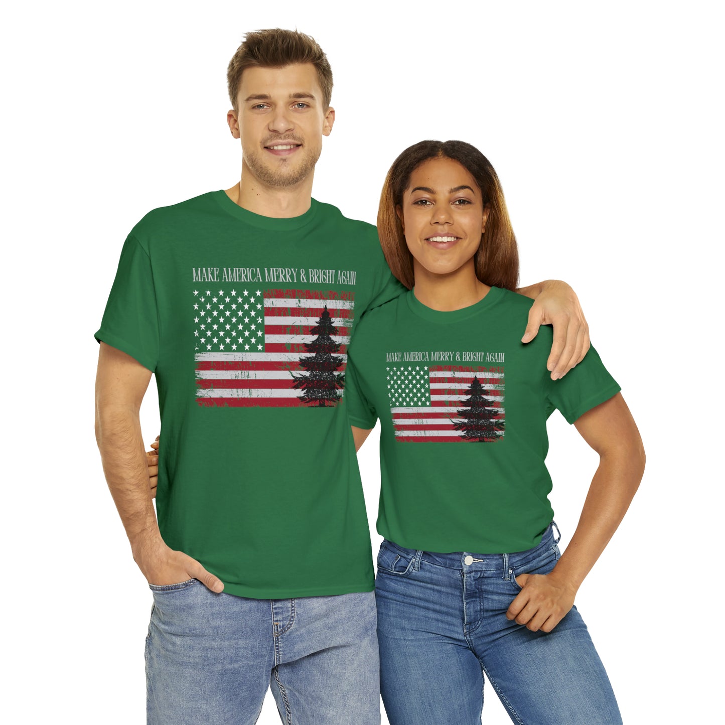 American Flag Make America Merry & Bright Again Unisex Heavy Cotton Tee