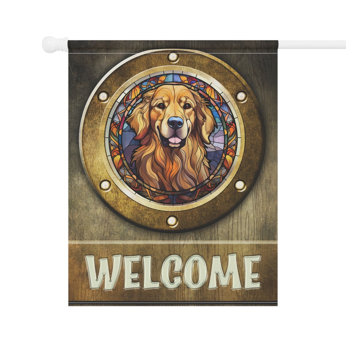 Golden Retriever in Port Hole Welcome 2-Sided Garden & House Flag/Banner