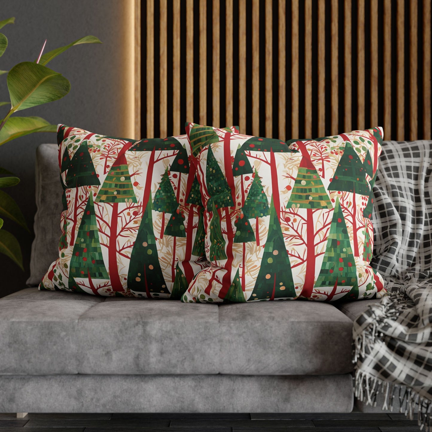 Modern Christmas Trees Square Poly Canvas Pillowcase