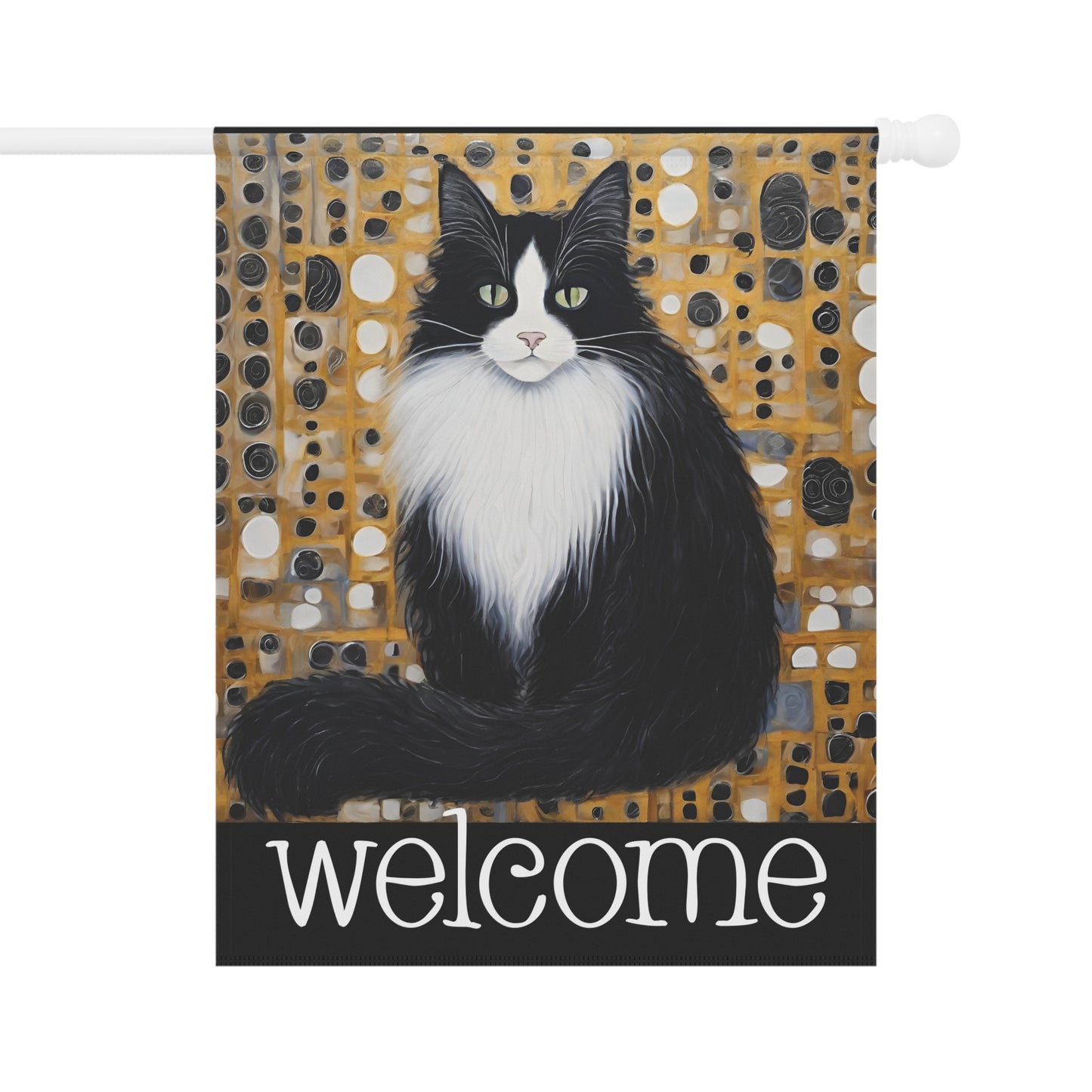 Eugene Black & White Cat Welcome 2-Sided Garden & House Flag/Banner