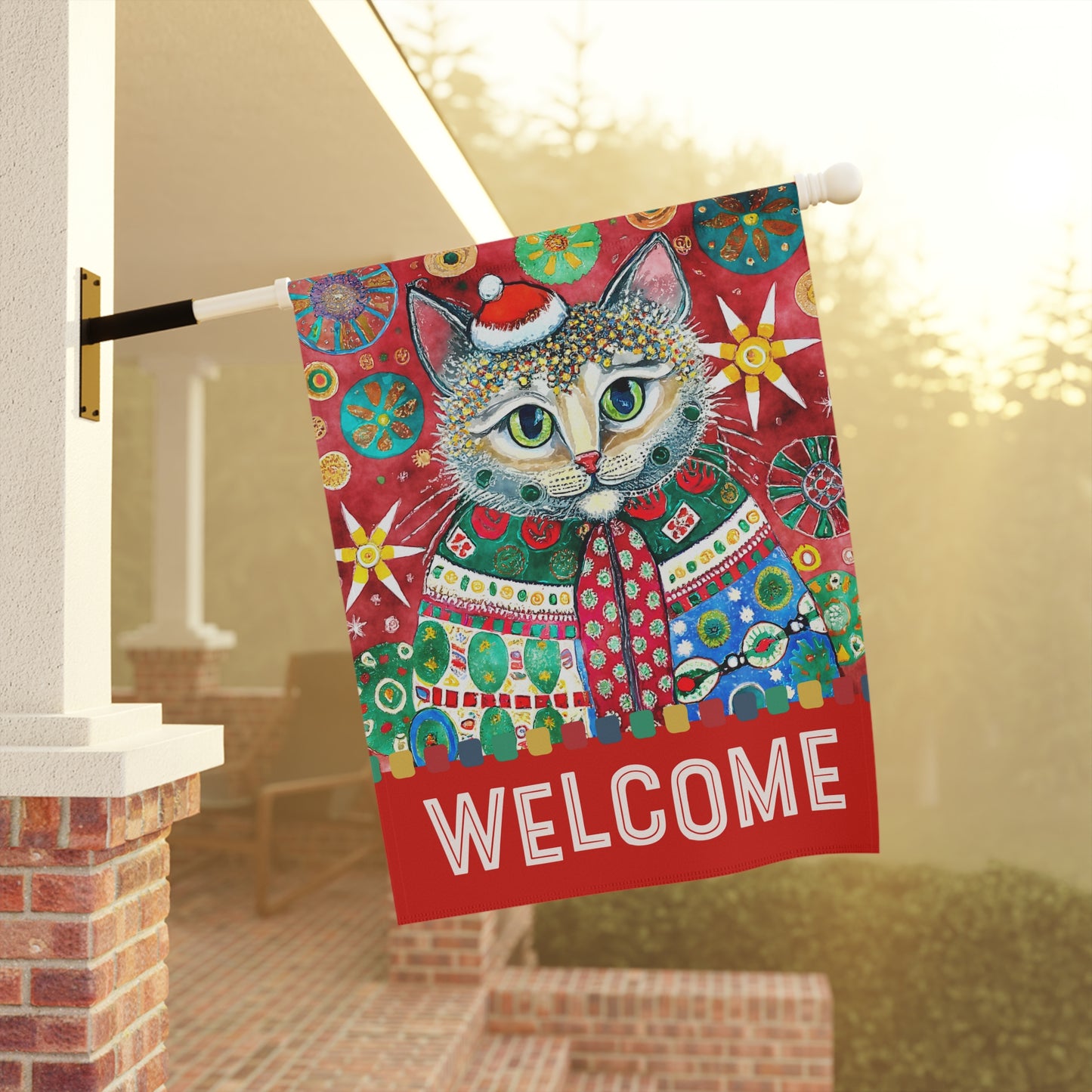 Festive Kitty Holiday Welcome 2-Sided Garden & House Flag/Banner