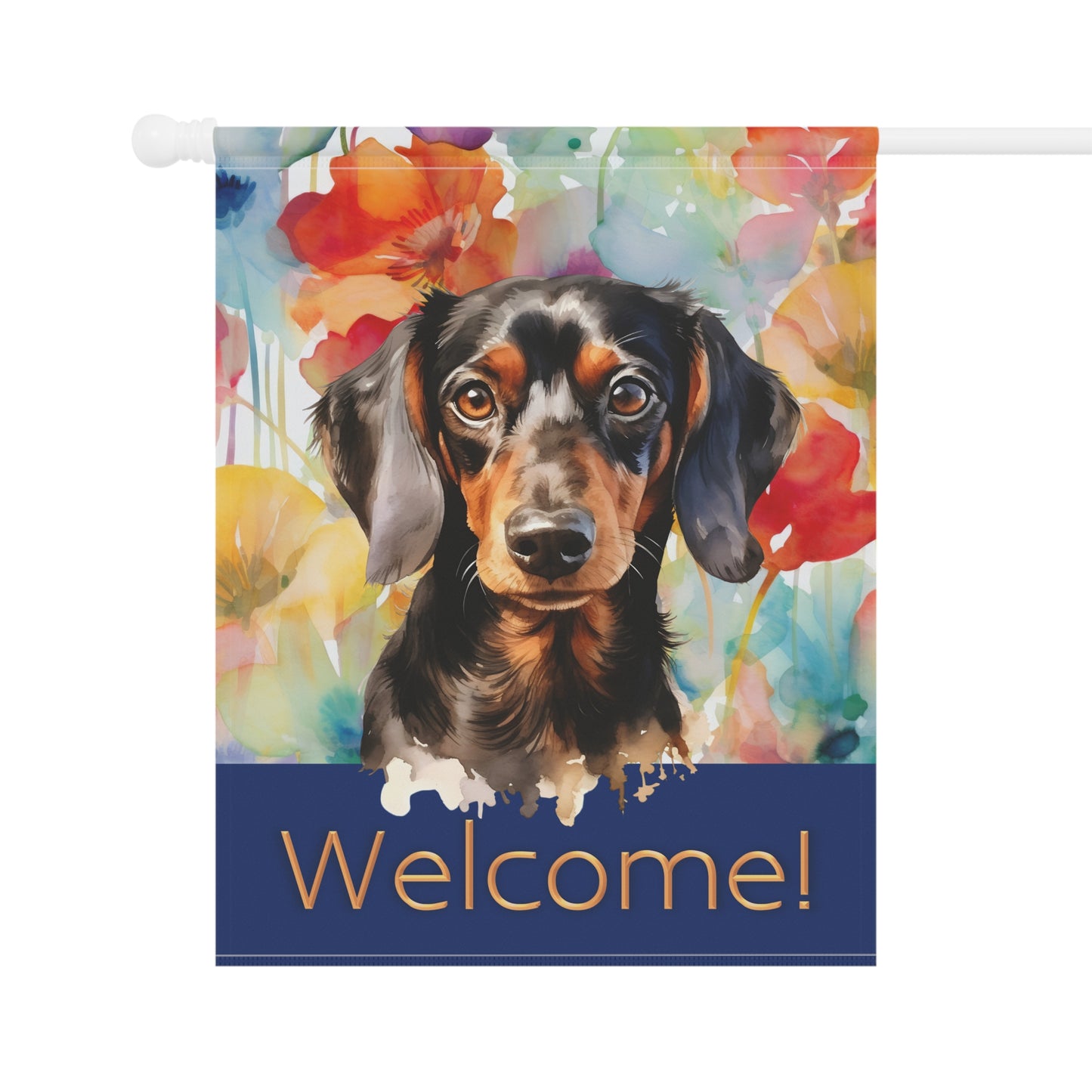 Dachshund Welcome Floral 2-Sided Garden & House Flag/Banner