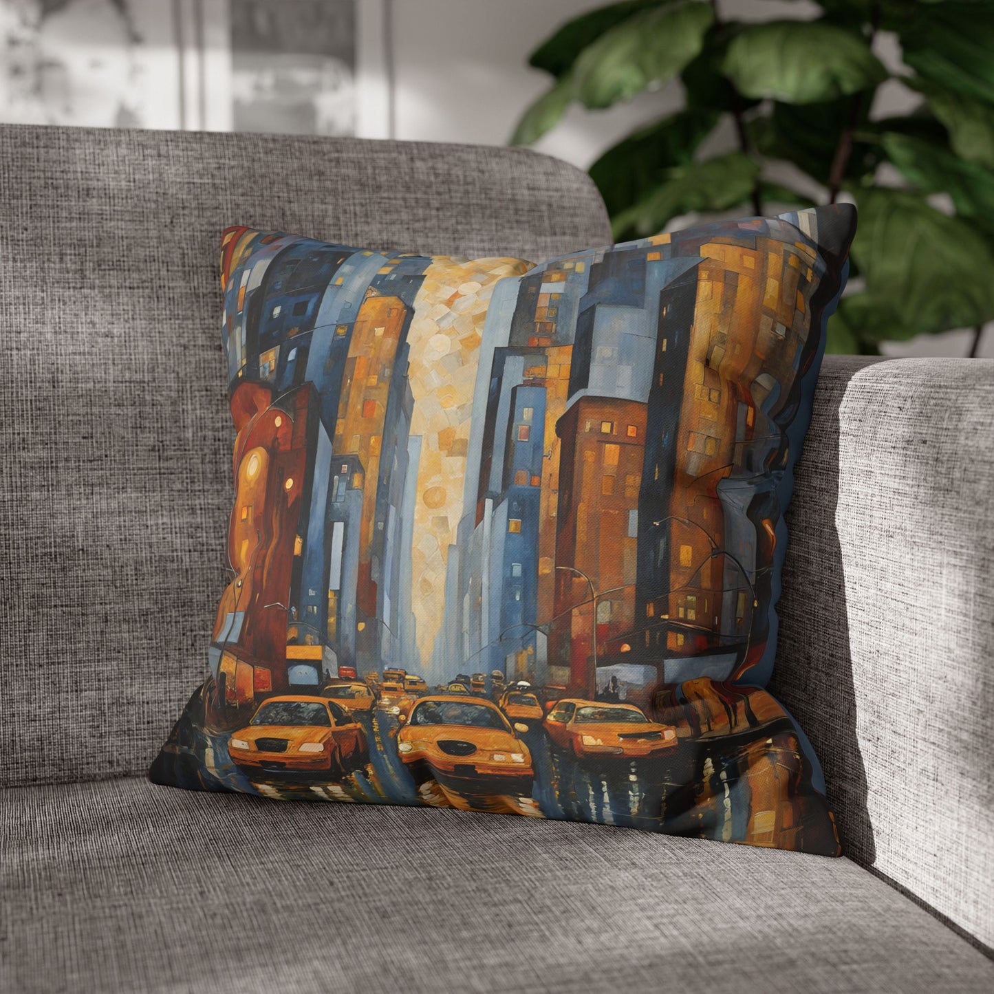 New York Square Poly Canvas Pillowcase