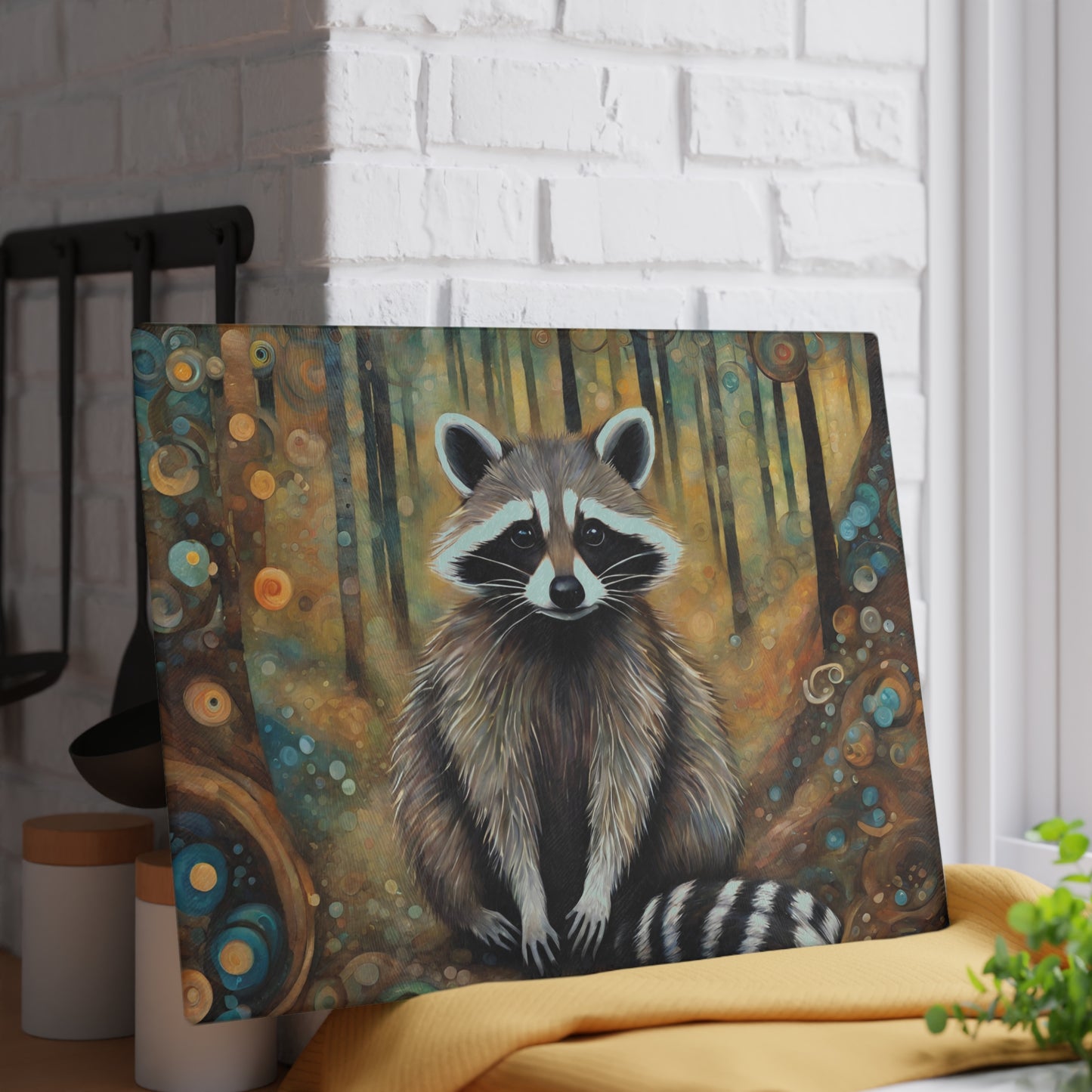 Mountain Forest Raccoon Tempered Glass Cutting Board