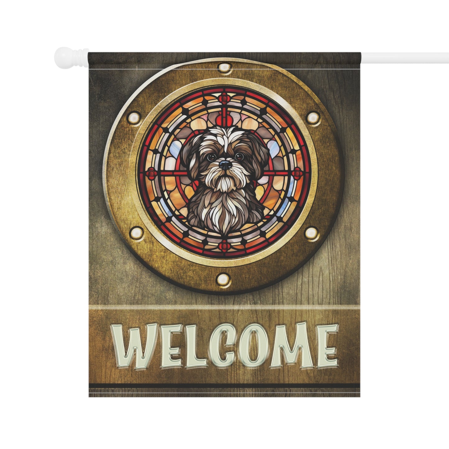 Shih Tzu in Port Hole Welcome 2-Sided Garden & House Flag/Banner