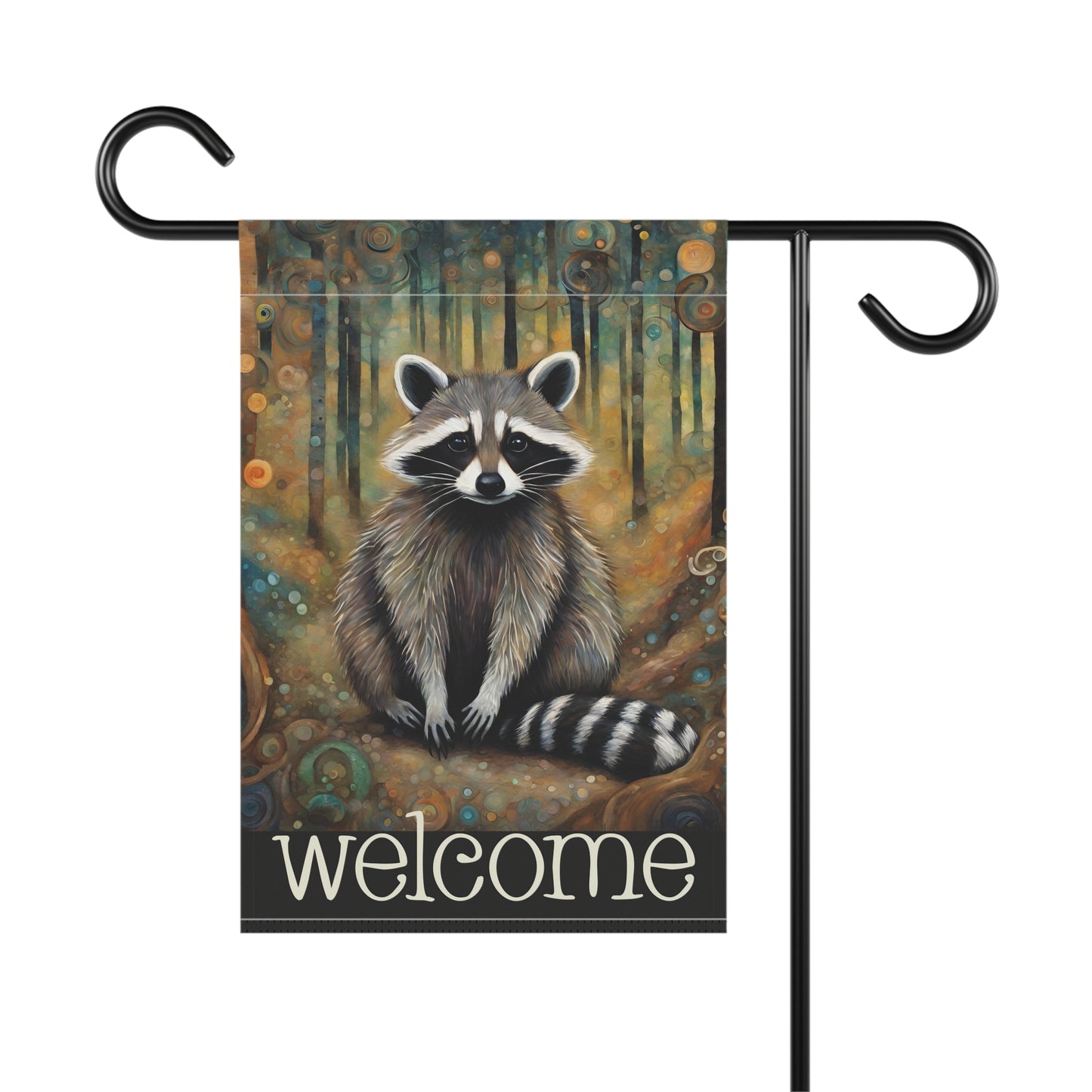 Mountain Forest Raccoon Welcome 2-Sided Garden & House Flag/Banner