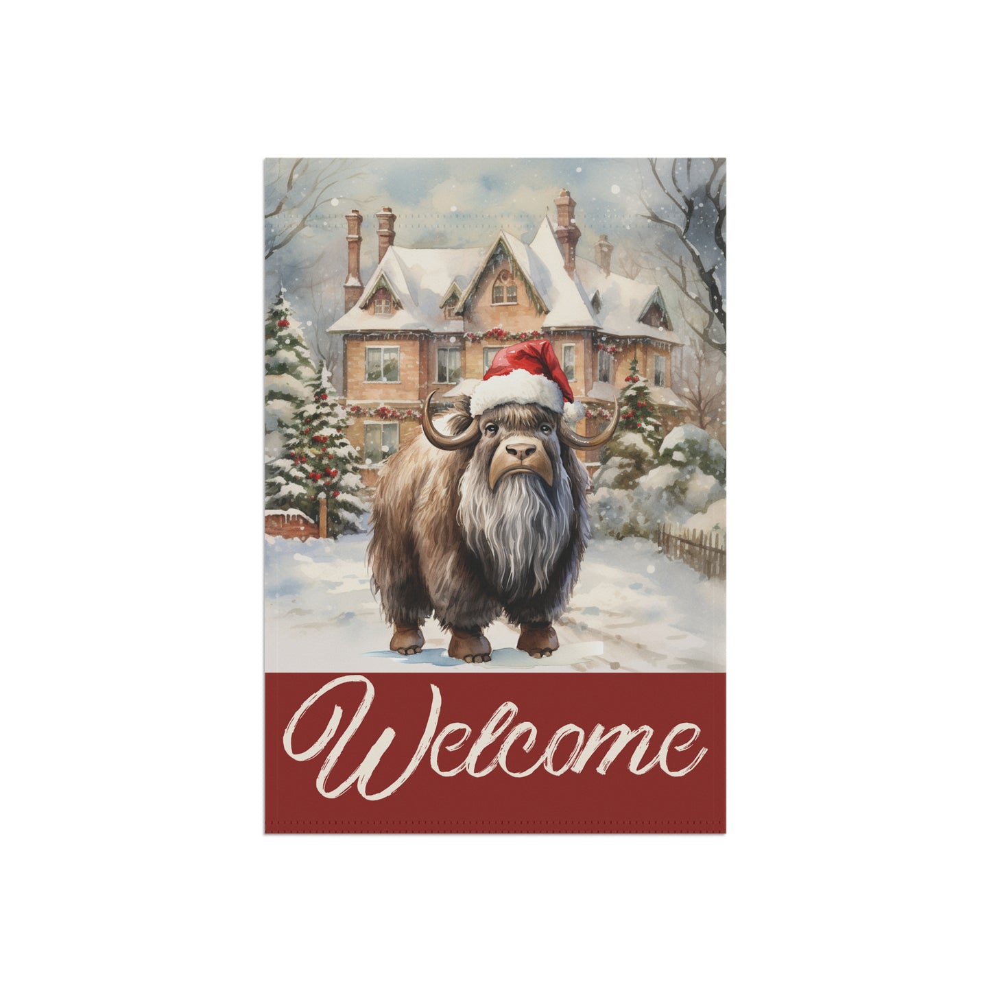 Ox in Santa Hat Welcome 2-Sided Garden & House Flag/Banner