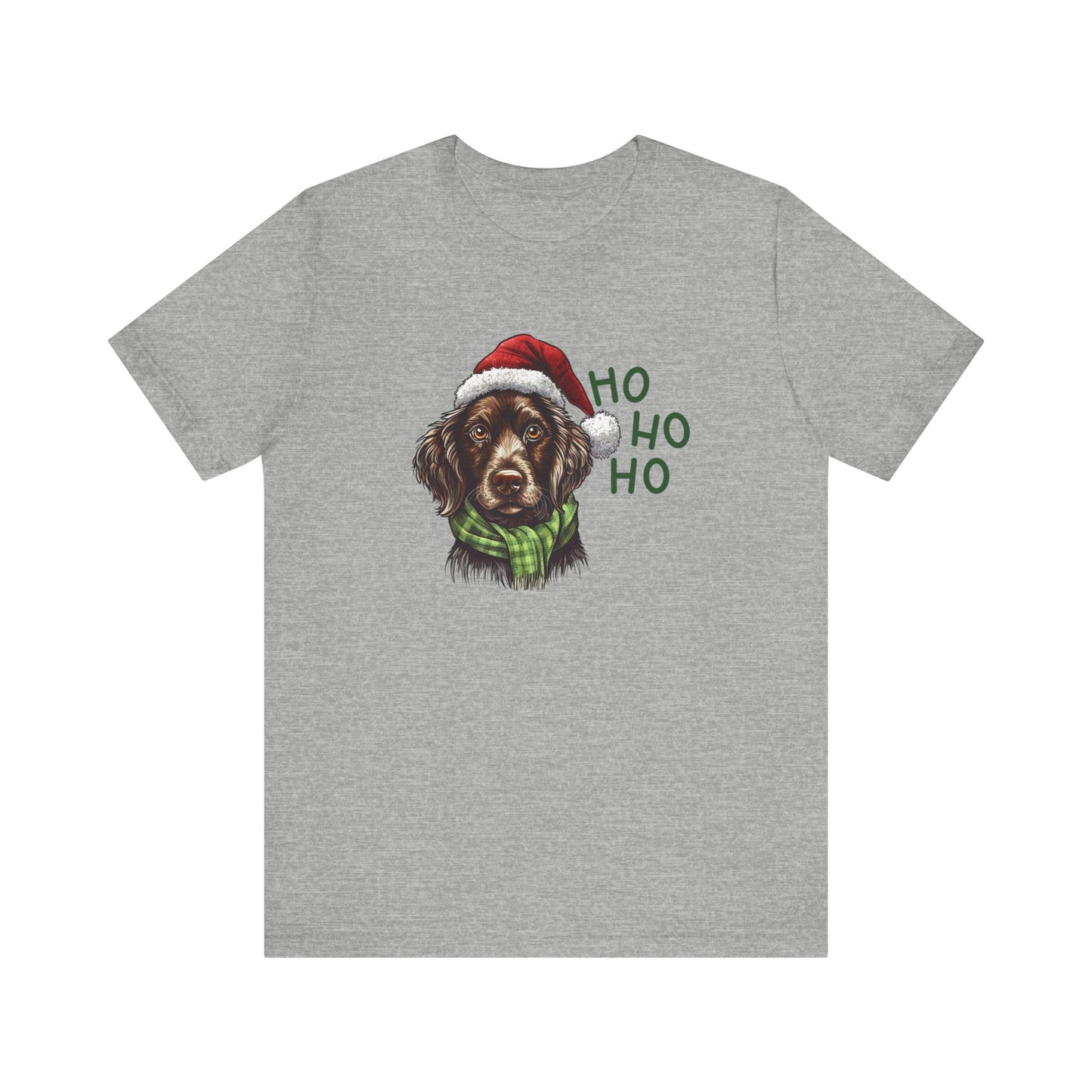 Ho Ho Ho Ready for Christmas Dog in Santa Hat & Scarf Unisex Jersey Short Sleeve Tee