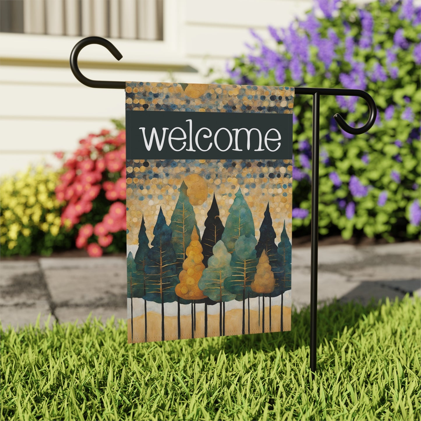 Pine Trees Welcome 2-Sided Garden & House Flag/Banner