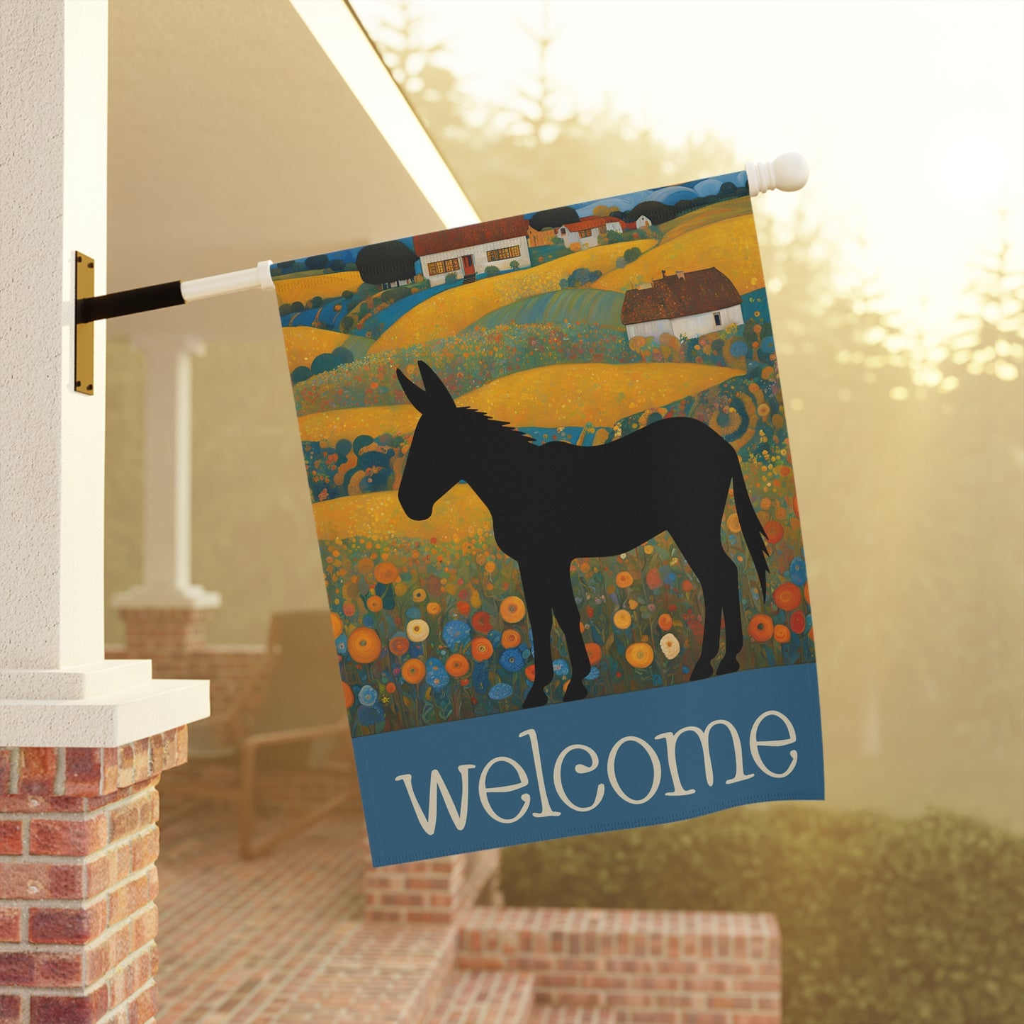 Donkey Silhouette Welcome 2-Sided Garden & House Flag/Banner