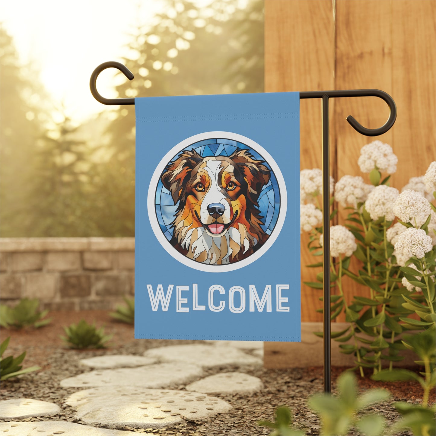 Miniature American Shepherd Welcome 2-Sided Garden & House Flag/Banner