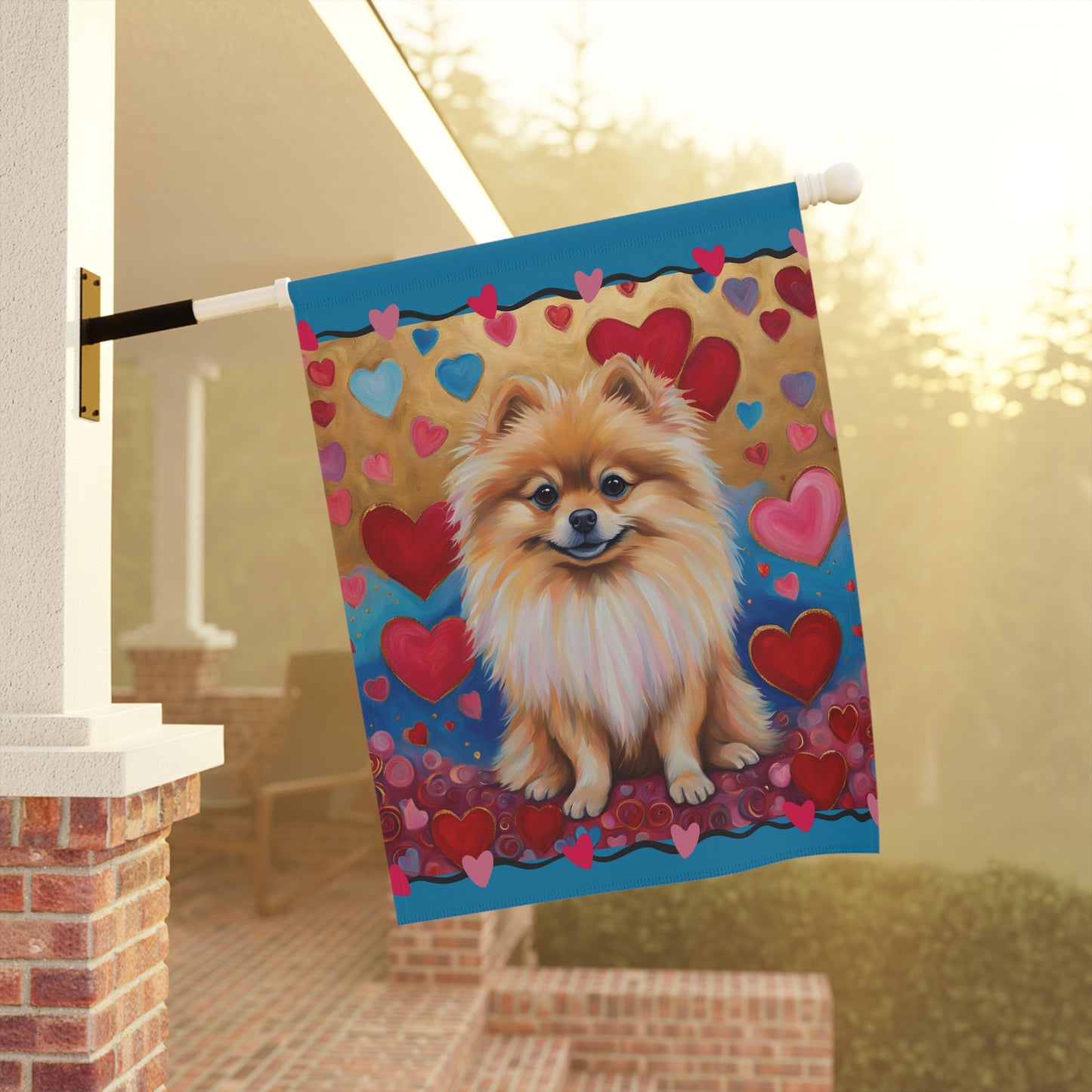 Pomeranian Valentine 2-Sided Garden & House Flag/Banner