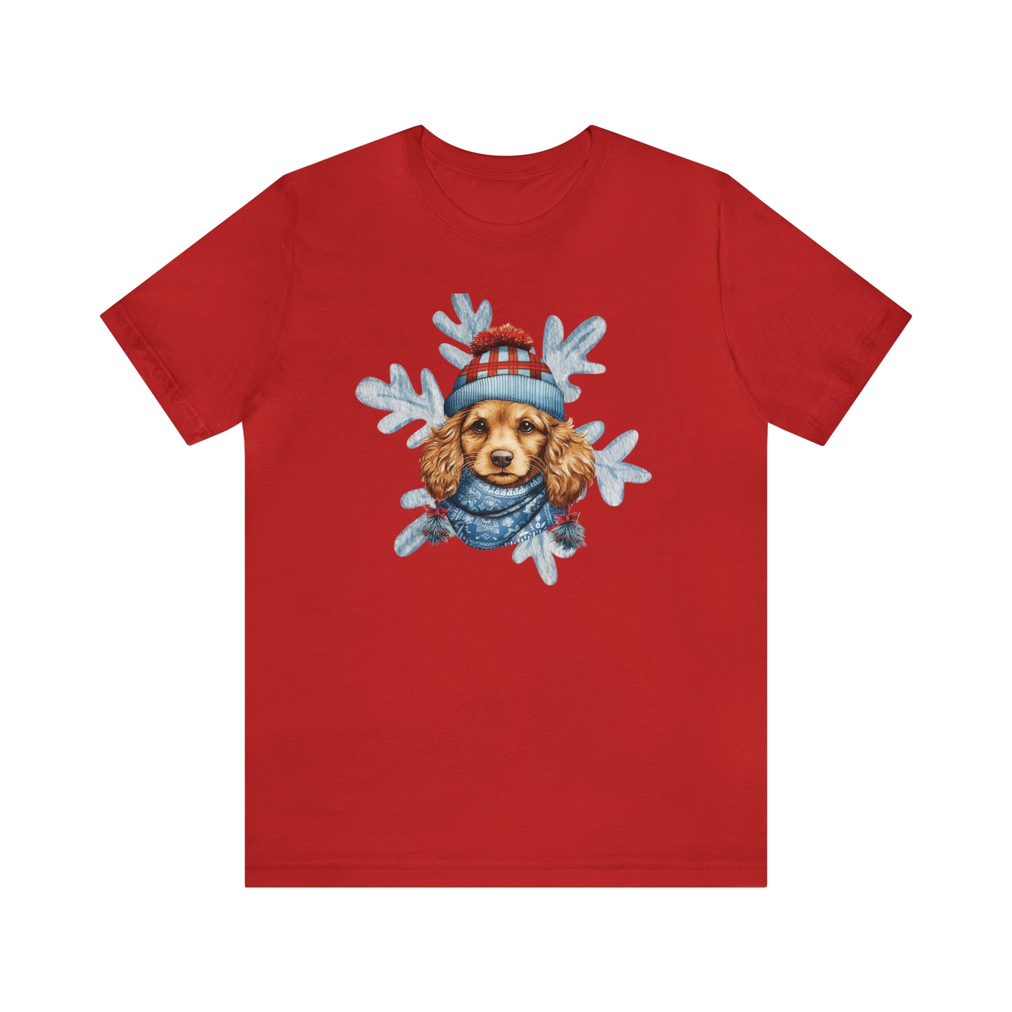 Snow Dog Cute Christmas Dog in Hat & Scarf Unisex Jersey Short Sleeve Tee