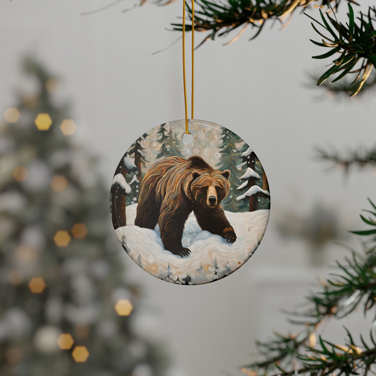 Winter Grizzly 3" Ceramic Ornaments, 2-Side Print, (1pc, 10pcs)