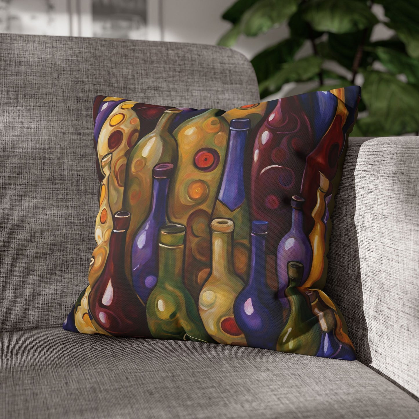 Wine Bottles Square Poly Canvas Pillowcase