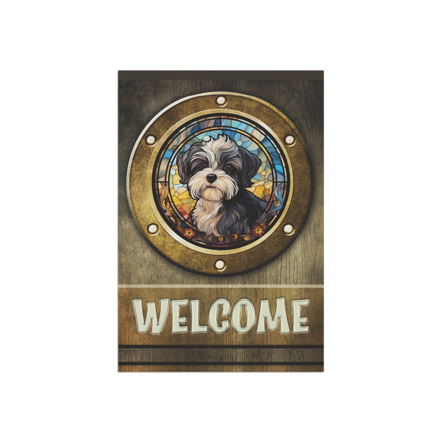 Havanese in Port Hole Welcome 2-Sided Garden & House Flag/Banner