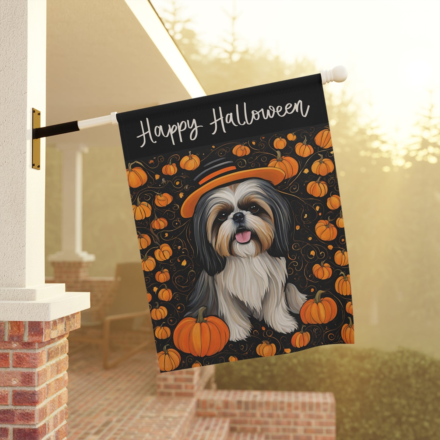 Shih Tzu Happy Halloween 2-Sided Garden & House Flag/Banner