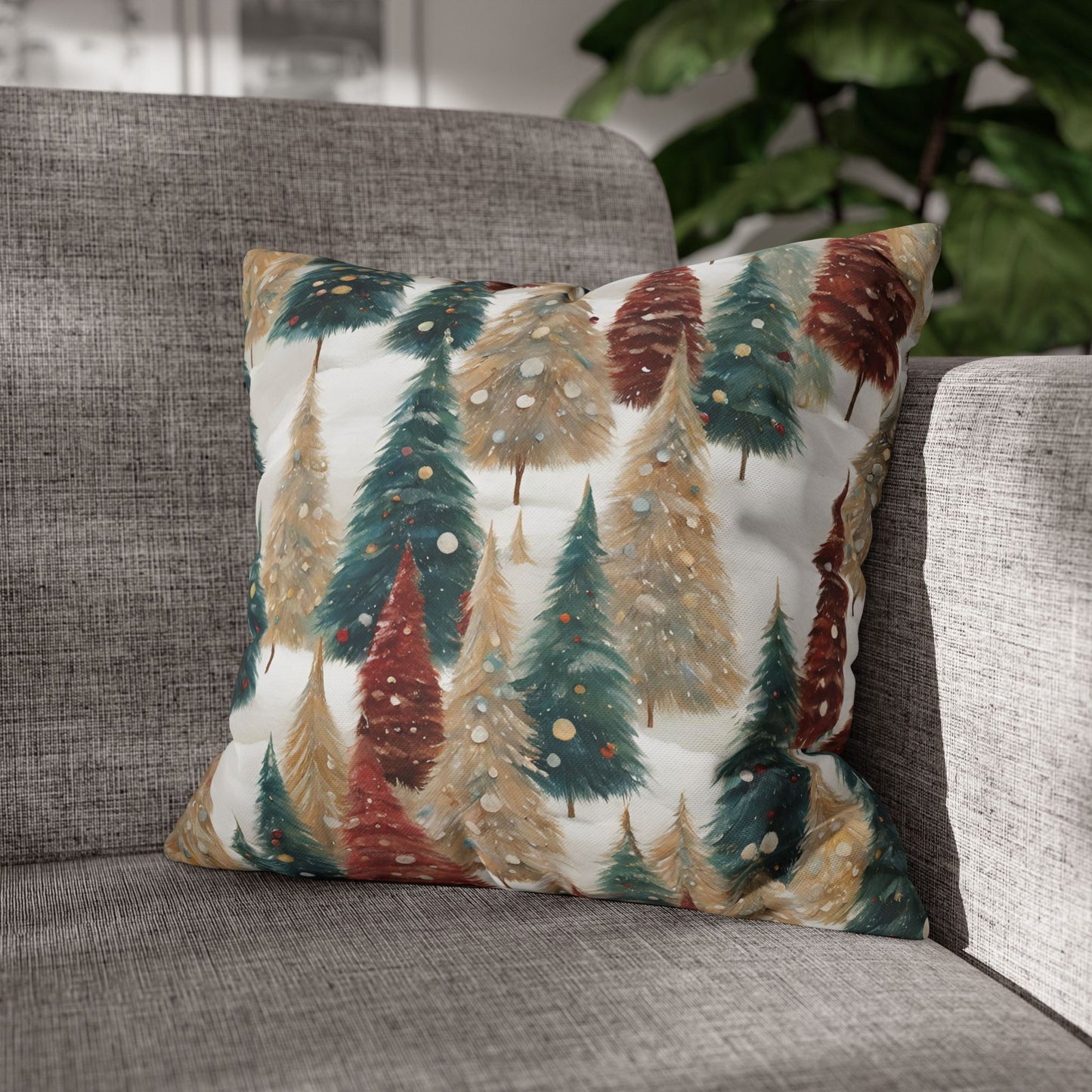 Pines in the Snow Square Poly Canvas Pillowcase