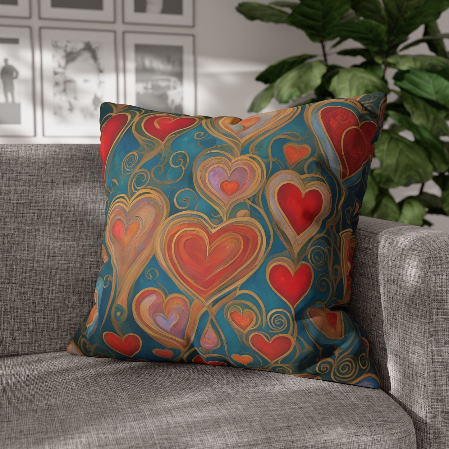 Many Hearts Square Poly Canvas Pillowcase