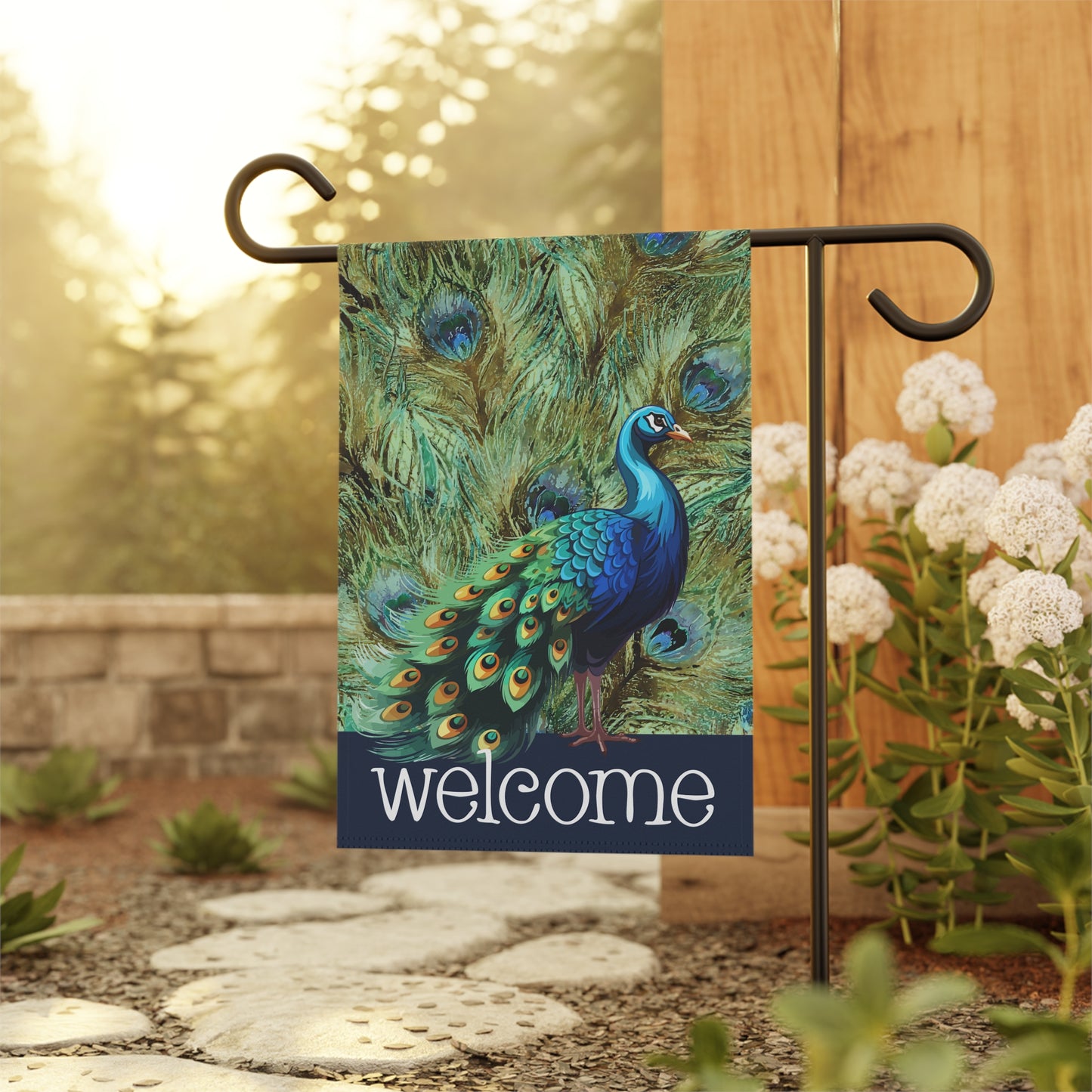 Fancy Peacock Welcome 2-Sided Garden & House Flag/Banner