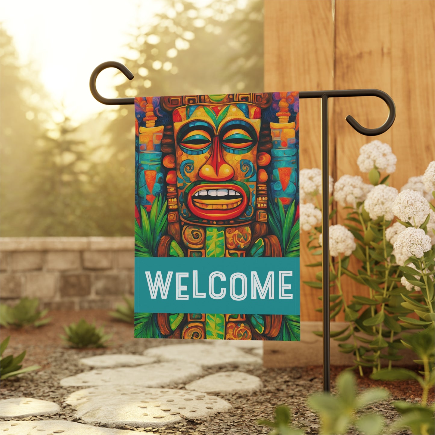 Happy Tiki Welcome 2-Sided Garden & House Flag/Banner