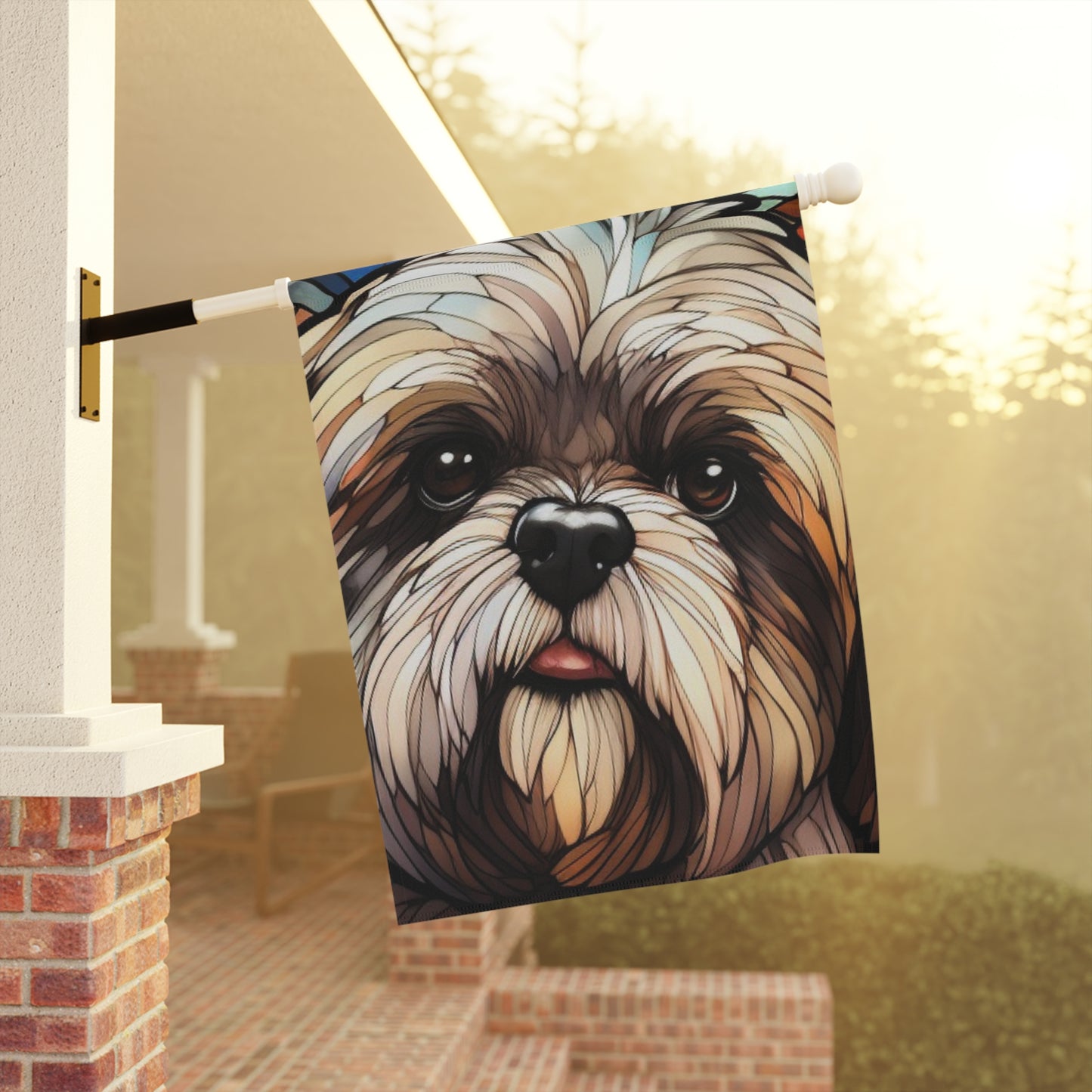 Lhasa Apso Stained Glass Look 2-Sided Garden & House Flag/Banner