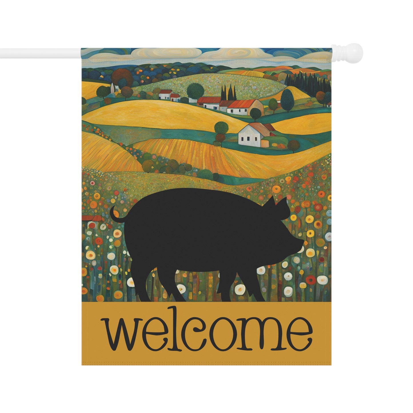 Pig Silhouette Welcome 2-Sided Garden & House Flag/Banner