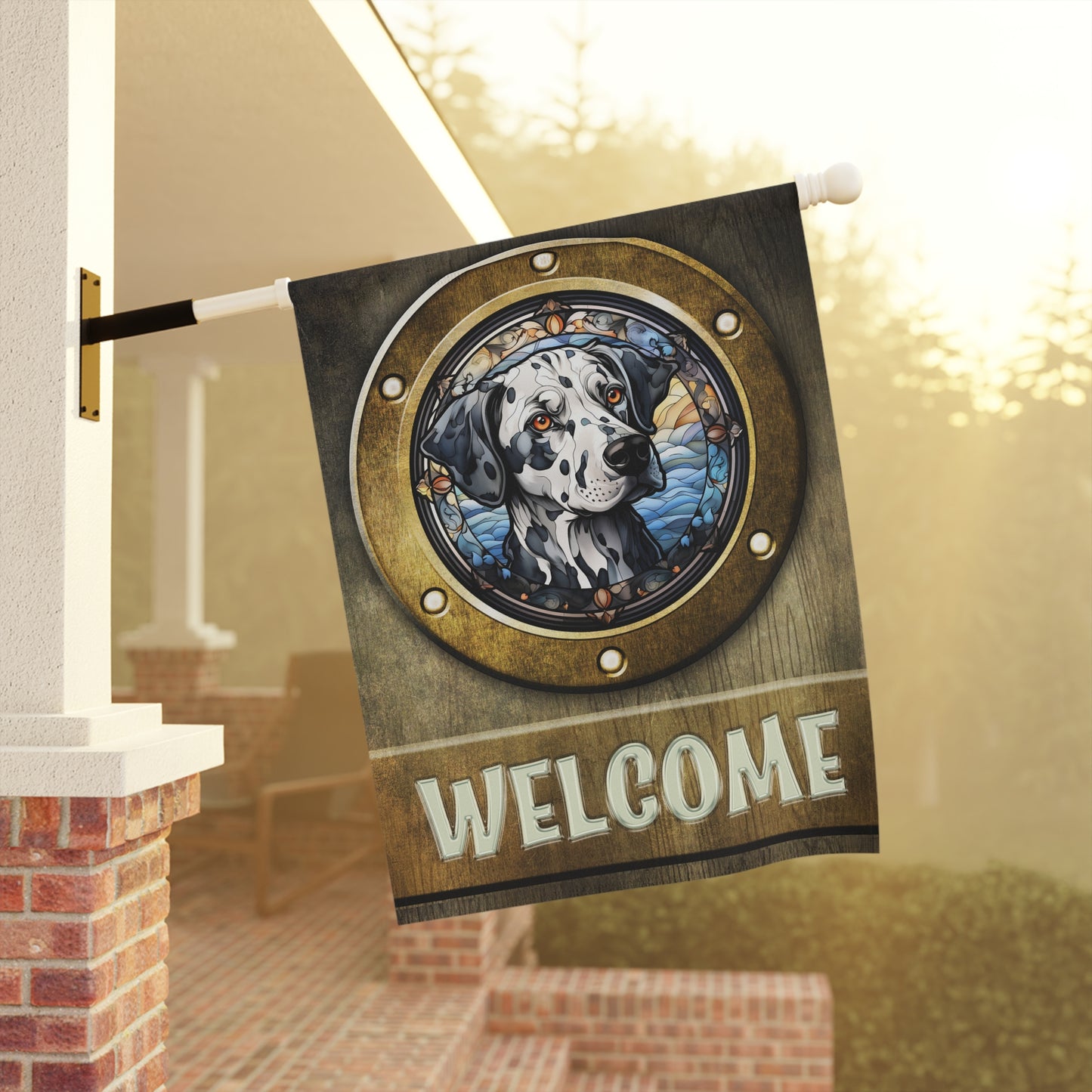 Dalmatian in Port Hole Welcome 2-Sided Garden & House Flag/Banner