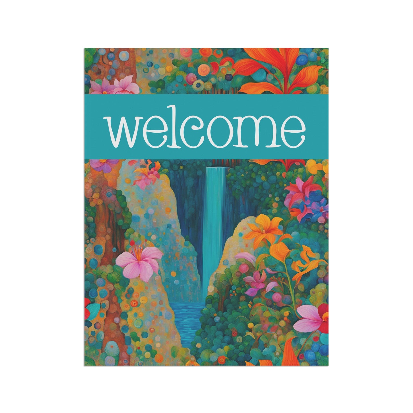 Tropical Waterfall Welcome 2-Sided Garden & House Flag/Banner