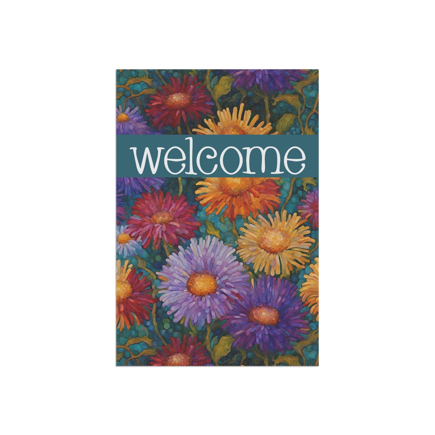 Colorful Asters Welcome 2-Sided Garden & House Flag/Banner