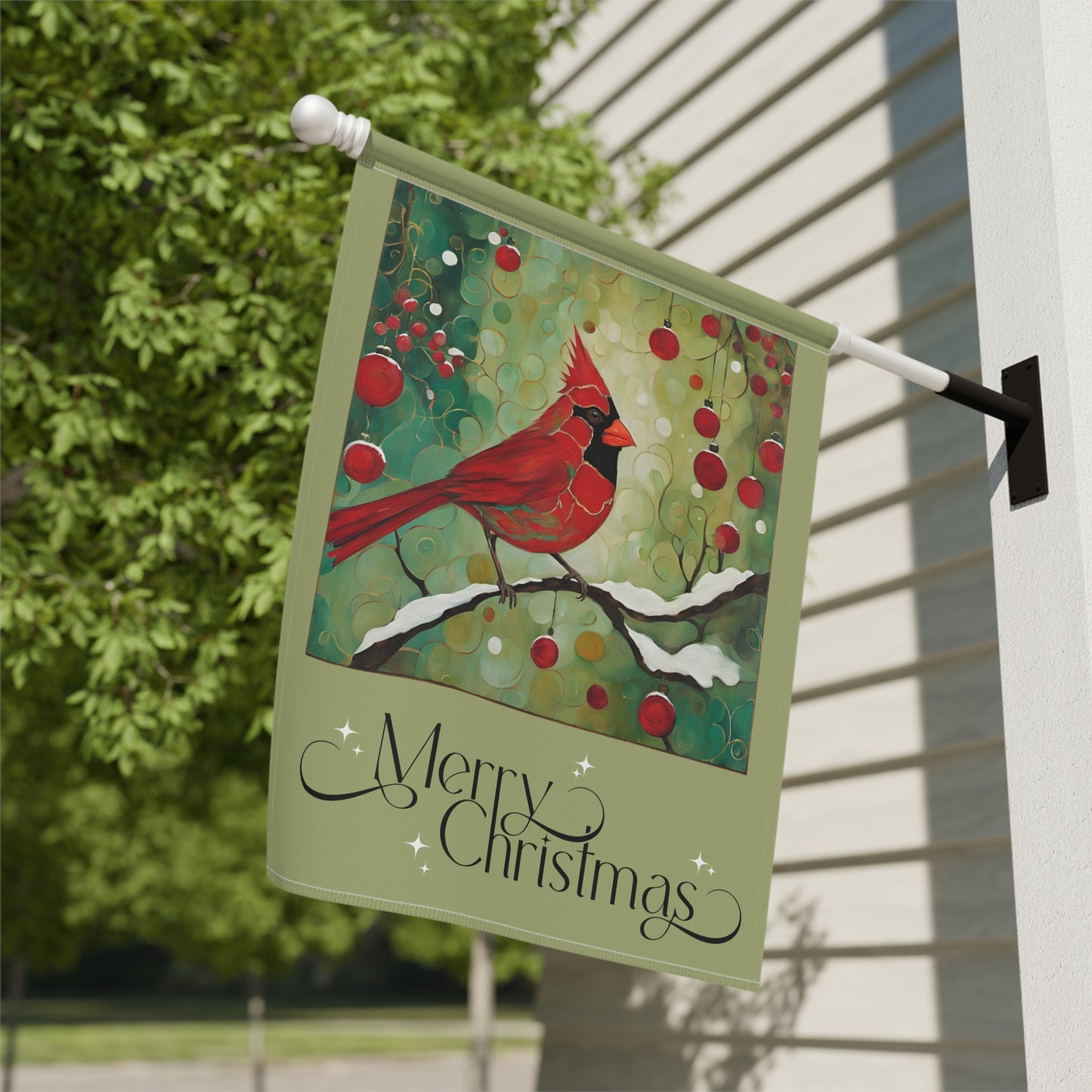 Cardinal Merry Christmas 2-Sided Garden & House Flag/Banner