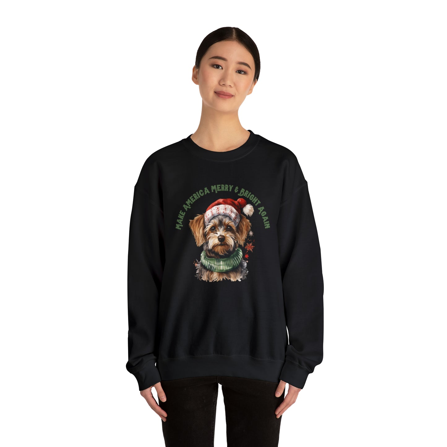 Merry & Bright Again Dog in Santa Hat Unisex Heavy Blend™ Crewneck Sweatshirt