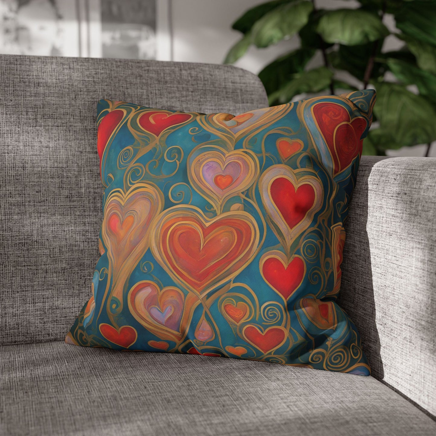 Many Hearts Square Poly Canvas Pillowcase