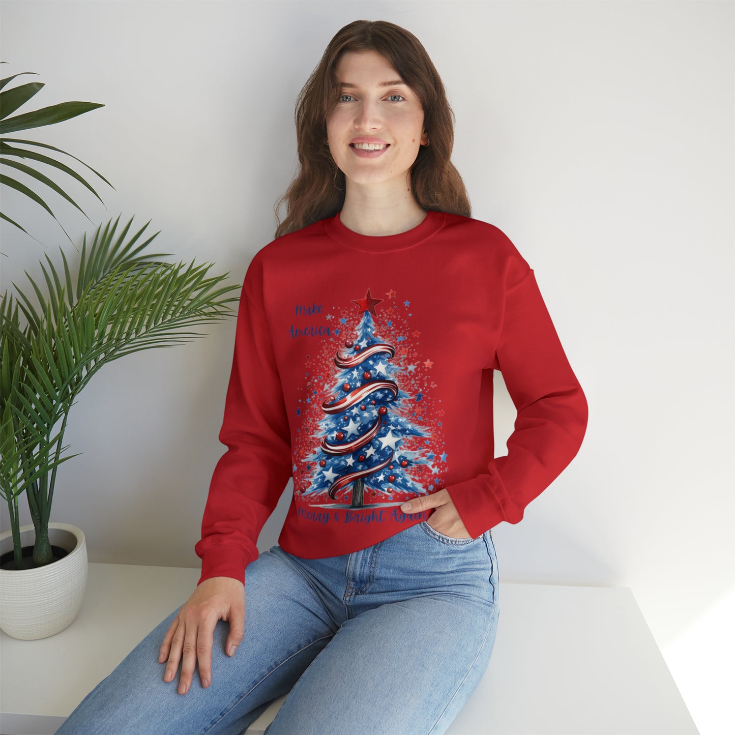 Patriotic Tree Make America Merry & Bright Again Unisex Heavy Blend™ Crewneck Sweatshirt