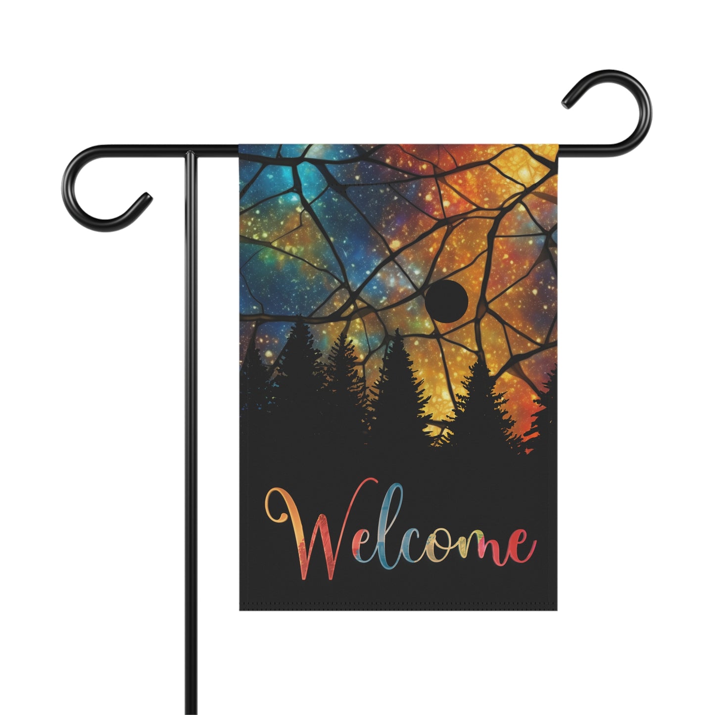 Rising Moon Silhouette Welcome 2-Sided Garden & House Flag/Banner